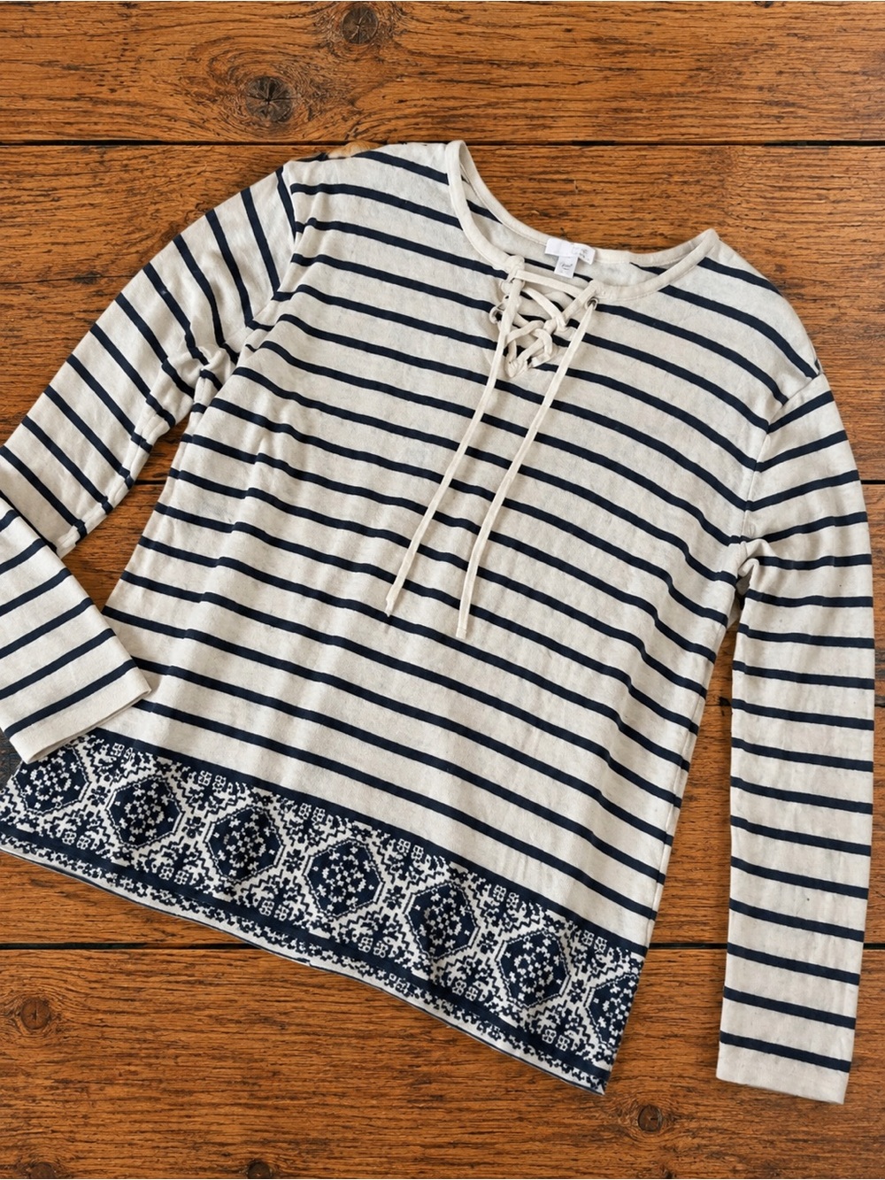 Striped Lace-Up Top in Navy and Cream